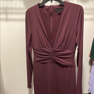 Zara Red Bodycon Dress with Plunge Neckline and Ruched Detail